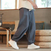 Men Summer Pants Versatile Men's Long Pants with Elastic Waist Side Pockets Ankle-banded Design Ideal for Wear Sports Activities