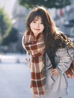 圣誕節格子圍巾女冬季韓系氛圍感加厚大披肩學生保暖情侶新款圍脖