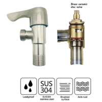 SUS304 Stainless Steel Brush Finished Triangle Water Heater Toilet Basin Dish Hot and Cold Angle Valve Bathroom Accessories