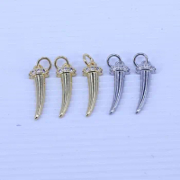 10pcs CZ Gold Silver Horn pendant, Micro Pave CZ Horn Charms, Tooth Charms, Lucky Charms For Jewelry Making