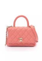 CHANEL 二奢 Pre-loved Chanel Coco Handle XXS top handle Handbag Caviar skin Coral pink gold hardware