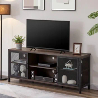 Industrial Entertainment Center for TVs up to 65 Inch, Rustic Wood TV Stand, Large TV Console and TV Cabinet for Living Room