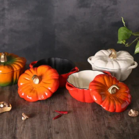 Cast Iron Enamel Pot: Pumpkin Shape Healthy Material Easy To Clean Uncoated Non-Stick Soup Pots Kitchen Accessories