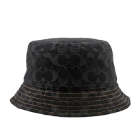 【COACH】CC Logo 滿版標誌棉質丹寧漁夫帽 XS-S(黑色)