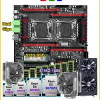 HUANANZHI dual X99 motherboard combos DIY dual CPU E5 2678 V3 2676 V3 RAM 128G(8*16G) 1866 RECC 512G SSD video card RX580 8G