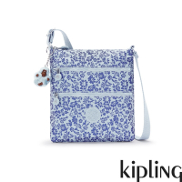 Kipling 淡藍花卉印花前袋雙拉鍊方型側背包-KEIKO