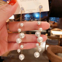 Anting Hijab Juntai Panjang Mutiara Import
