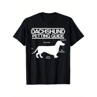 T-Shirt Bercetak Panduan Membelai Haiwan Peliharaan Dachshund, Leher Kru, Lengan Pendek, Kasual, Bol