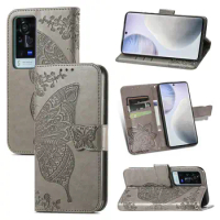 Cute Butterfly Case for Vivo X60 Pro (6.56in) Cover Flip Leather Wallet Book Black VivoX60Pro V2046A V2046 X60Pro VivoX60+
