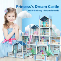 Big Dollhouse Princess Diy House Kit Children Bb House Building Doll Furniture Miniature Doll House Villas Xmas Gifts Girl Toys