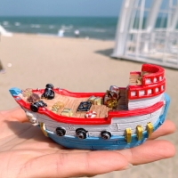 海盜船沉船魚缸水族造景裝飾品地中海風格海洋景觀躲避屋樹脂擺件