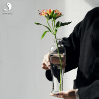 手工玻璃觀音瓶日式禪意小花瓶透明水培花器家居餐桌客廳插花擺件1入