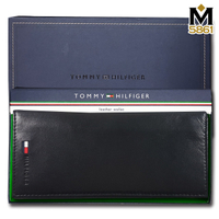 【Tommy】Tommy Hilfiger 男皮夾 長夾 牛皮夾 多卡夾 三鈔層 品牌盒裝／黑色