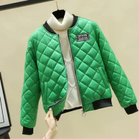 Spring Jackets for WomenFemale Bomber Jecket Autumn Winter Lady Down Short Rhombus Pattern Coat