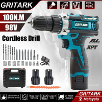 On Sale GRITARK 98V Cordless Impact Drill Screwdriver 3 Mode 2 Speed With LED Light Work 2 Battery C