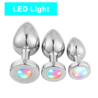 LED Light Anal Plug Stainless Steel Butt Plug Prostate Massage Sex Toys For Women Men Gay Adult toys BDSM Anal Butt Plug