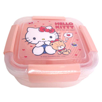 小禮堂 Hello Kitty 方形四扣瀝水籃保鮮盒 1500ml (熊愛心款)