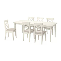 INGATORP/INGOLF 餐桌附6張餐椅, 白色 白色/hallarp 米色, 155/215 公分