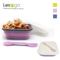 【Lexngo】可折疊義大利麵盒附叉子-850ml(餐盒 環保 便當盒 折疊 野餐)