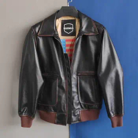 Men's Genuine Leather Jacket Man High Quality Vintage Cowhide A2 Air Force Flight Jacket Short Bomber Male Coat Aviator Jacket