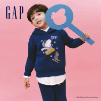【GAP】男幼童裝 Gap x 佩佩豬聯名 Logo印花刷毛帽T-深藍色(847358)