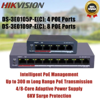 Hikvision DS-3E0105P-E(C) 4 PoE DS-3E0109P-E(C) PoE Switch 6KV Surge Protection 300m Long Range 8 Port Fast Ethernet Unmanaged