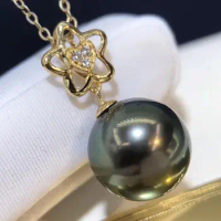 D916 Pearl Pendant Fine Jewelry Solid 18K Gold Round 11-12mm Nature Salt Sea Water Tahiti Pearls Pendants Necklaces for Women