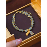 Aksesoris Perhiasan Wanita Fashion bangle Gelang Beruntung Gelang Giok Kacang Wanita mewah Berlapis 