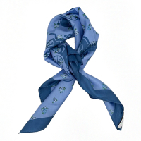 COACH 經典LOGO100%蠶絲絲巾方巾圍巾(花卉藍)