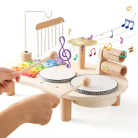 Xylophone Drum Set Wooden Percussion Toys Montessori Sensory Educational Toys for Ages 3 4 5 6 Years Old Kids Birthday Gift