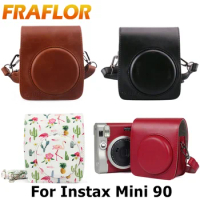 For FUJIFILM Instax Mini 90 Neo Classic Camera Case PU Leather Shoulder Strap Camera Bag Crystal PVC Protective Carry Cover