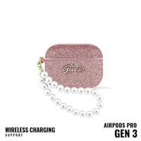 Case for AirPods Pro 3 GUESS Glitter Pearl Strap Pink