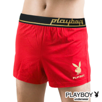 男內褲  PLAYBOY 彈性精梳棉素色燙金兔頭寬鬆四角褲-單件(紅)