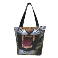 Kawaii Printing 3D Tiger Teeth Tote Shopping Bag Portable Canvas Shoulder Shopper Vivid Beast Handbag