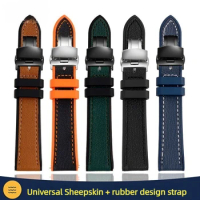 Sheepskin leather rubber Bottom watchband men's For Tudor Longines Rolex Tissot MIDO Breitling watch strap 20mm 22mm Wrist Band