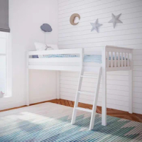 Max &amp; Lily Low Loft Bed, Twin Bed Frame For Kids, White