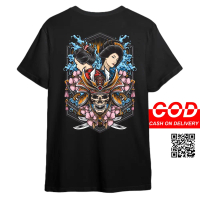 KAOS SKULL SAMURAI WITH GEISHA ILLUSTRATION - T-SHIRT SKULL SAMURAI