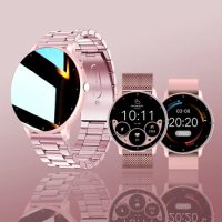 Pink Smart Watch Women Smartwatch Ladies Round Dial Call Smartclock For Android IOS Fitness Tracker Steel Silicone Strap