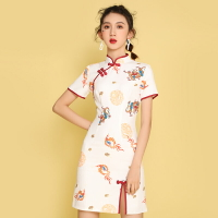 夏新款中國風旗袍改良版修身連衣裙年輕款少女裝短款