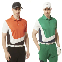 【Lynx Golf】首爾高桿風格！男款合身版吸濕排汗上下跳色曲線造型羅紋袖設計短袖POLO衫/高爾夫球衫(二色)