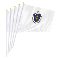 PTEROSAUR 14x21cm US Massachusetts State Hand Flag, American Massachusetts Hand Held Small Waving Flag Decor Gifts, 50/100pcs