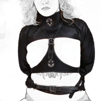 Armbinder Restraint Leather Open Breast Cupless Straitjacket Top,BDSM Slave Bondage Erotic Costume Sex Toy