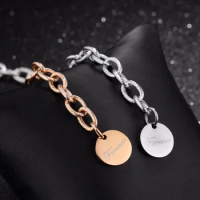 Forever Bracelet Stainless Steel Round Metal Tag Charm Bracelet with Link Chain 180mm Length Free Engraving