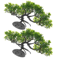 2 Pcs Aquarium Landscaping Small Bonsai Trees Bonsai Plant Tree Plants Realistic Ornament Plastic Artificial