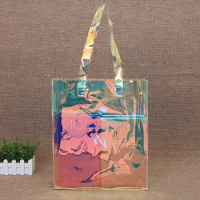 2019 Hot Sale Christmas gift packaging bags with handles PVC laser Tote Gift Bag Shopping Jelly Thanksgiving organizer