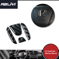 Carbon Fiber Car Steering Wheel Sticker Emblem Badge Trim Decal For Honda Civic CRV 10th 2016-2019 Car Decorative Accessories