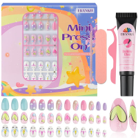 78 Pieces Press on Nails for Kids EBANKU 3 Pack Kid Fake Nail Kit Old Colorful Flower Press on Nails