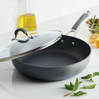 Dutch Oven Elementum Hard-Anodized Nonstick Deep Frying Pan With Lid Cast Iron Pot Gray 12-Inch Caste Iron Cookware Saucepan Bar