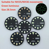 28.5mm NH35 Dial Green Luminous Watch Face MOD Parts for Seiko NH35/NH36 Automatic movement Watch Accessories Repair Tools