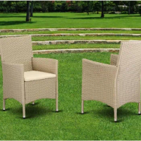 Patio Bistro Wicker Dining Chairs with Cushion, Set of 2, Cream，Patio furniture chairs